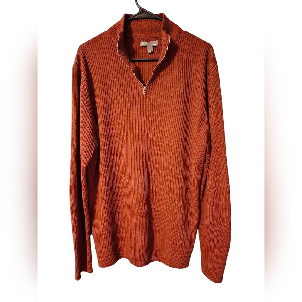 Men's Asos 1/4 Zip Ribbed Acrylic Pullover Sweater,  Size 2XL, Stretchy Soft